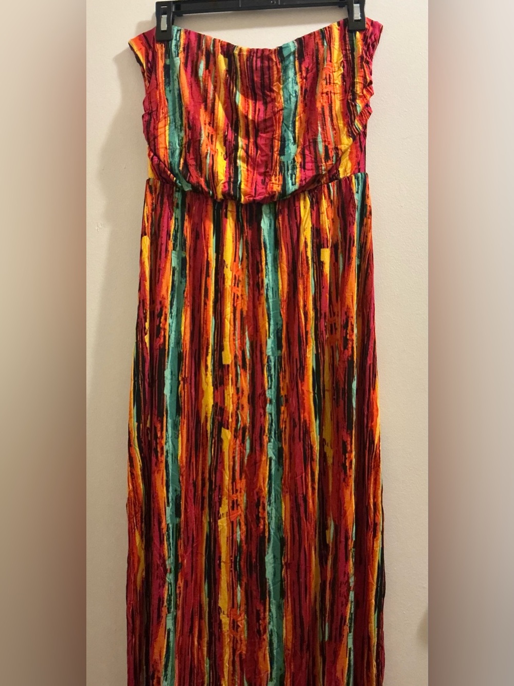 Vibrant Multicolor Maxi Strapless Tube Dress Bold Stripe Print